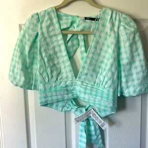 ZARA women’s teal plaid shirt